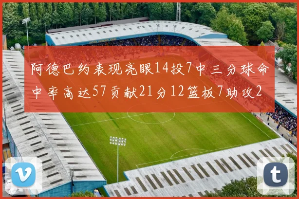 阿德巴约表现亮眼14投7中三分球命中率高达57贡献21分12篮板7助攻2抢断